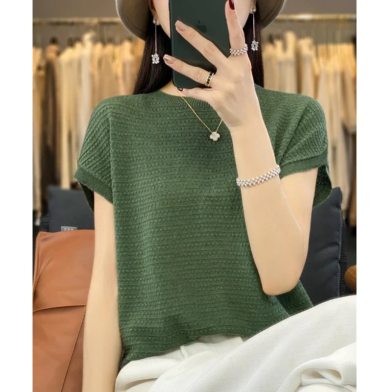 Vrouwelijke Zomertop IJskoude Zijde Batwing T-shirt