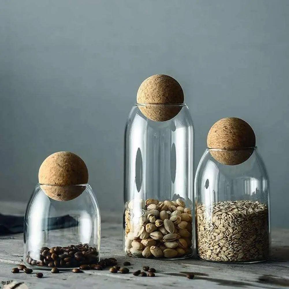Glazen Opbergset met Kurkdeksels – 3-delige Bewaarpottenset – Eco-Friendly & Luchtdicht – 500ml, 800ml & 1200ml
