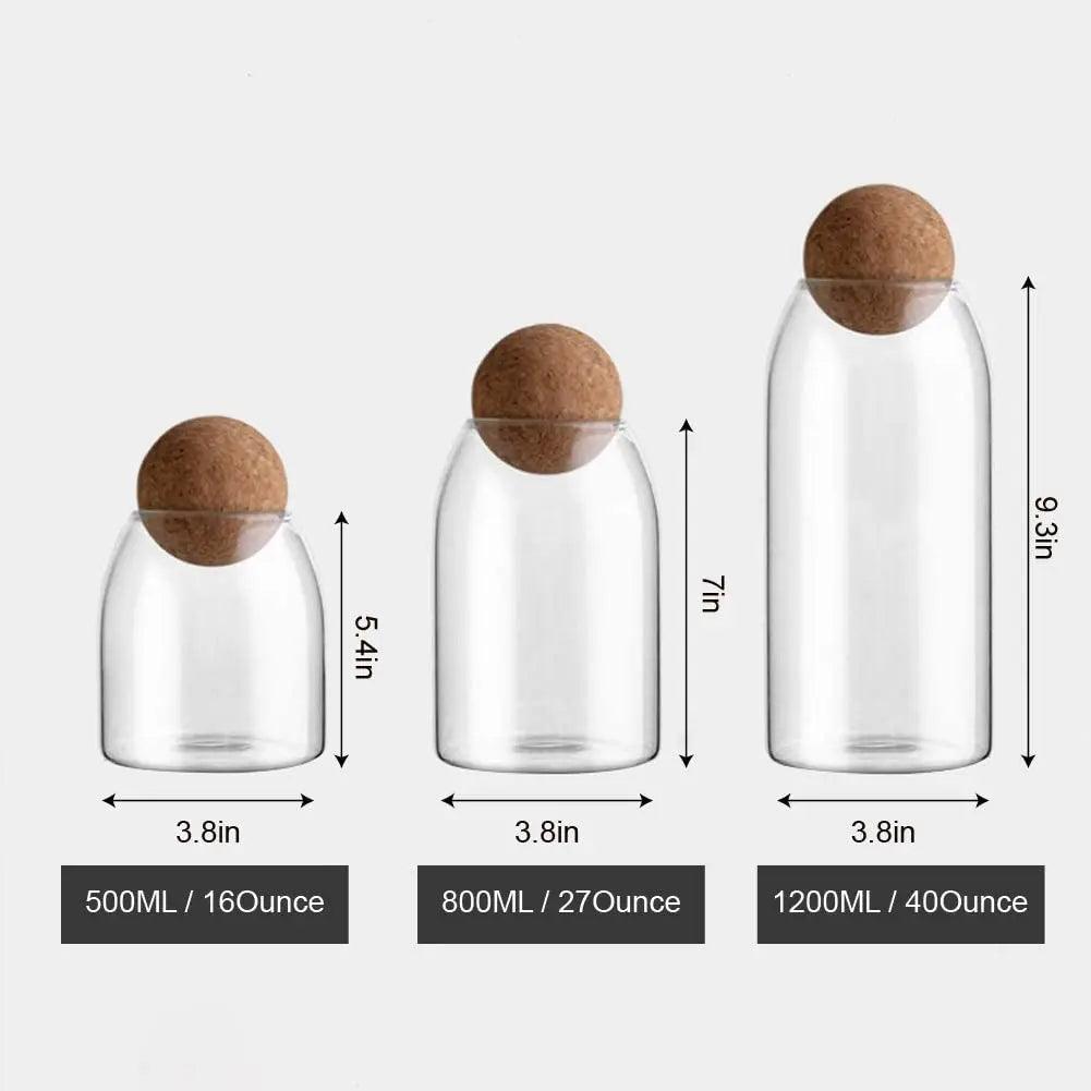 Glazen Opbergset met Kurkdeksels – 3-delige Bewaarpottenset – Eco-Friendly & Luchtdicht – 500ml, 800ml & 1200ml