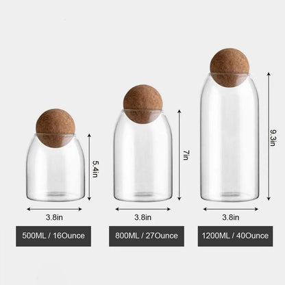 Glazen Opbergset met Kurkdeksels – 3-delige Bewaarpottenset – Eco-Friendly & Luchtdicht – 500ml, 800ml & 1200ml