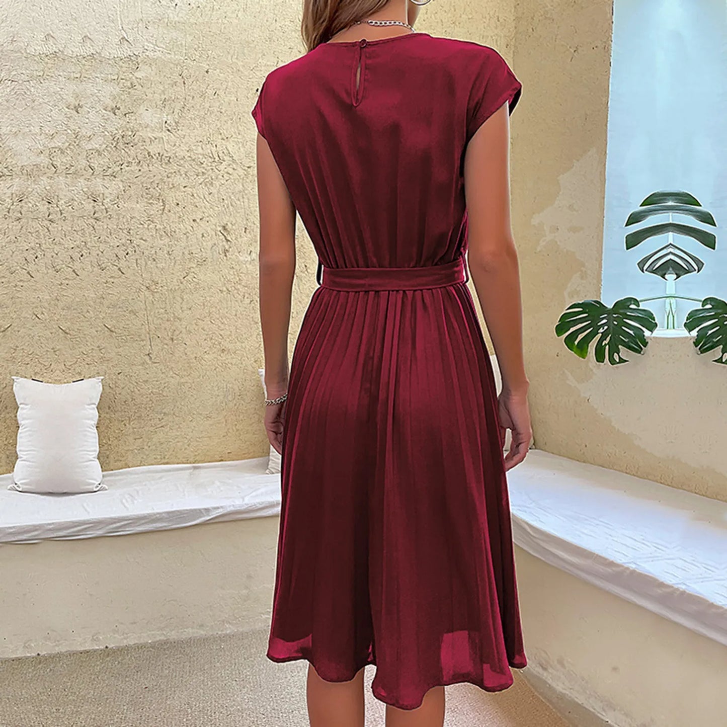 Zomerjurk voor Dames met V-Hals en Ruches Jurk Midi Lengte