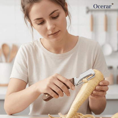 3-in-1 Keukenmessenset 5-delig Multifunctioneel Keukengereedschap met Houten Handvat Schillen Snijden Openen RVS Messen Professioneel