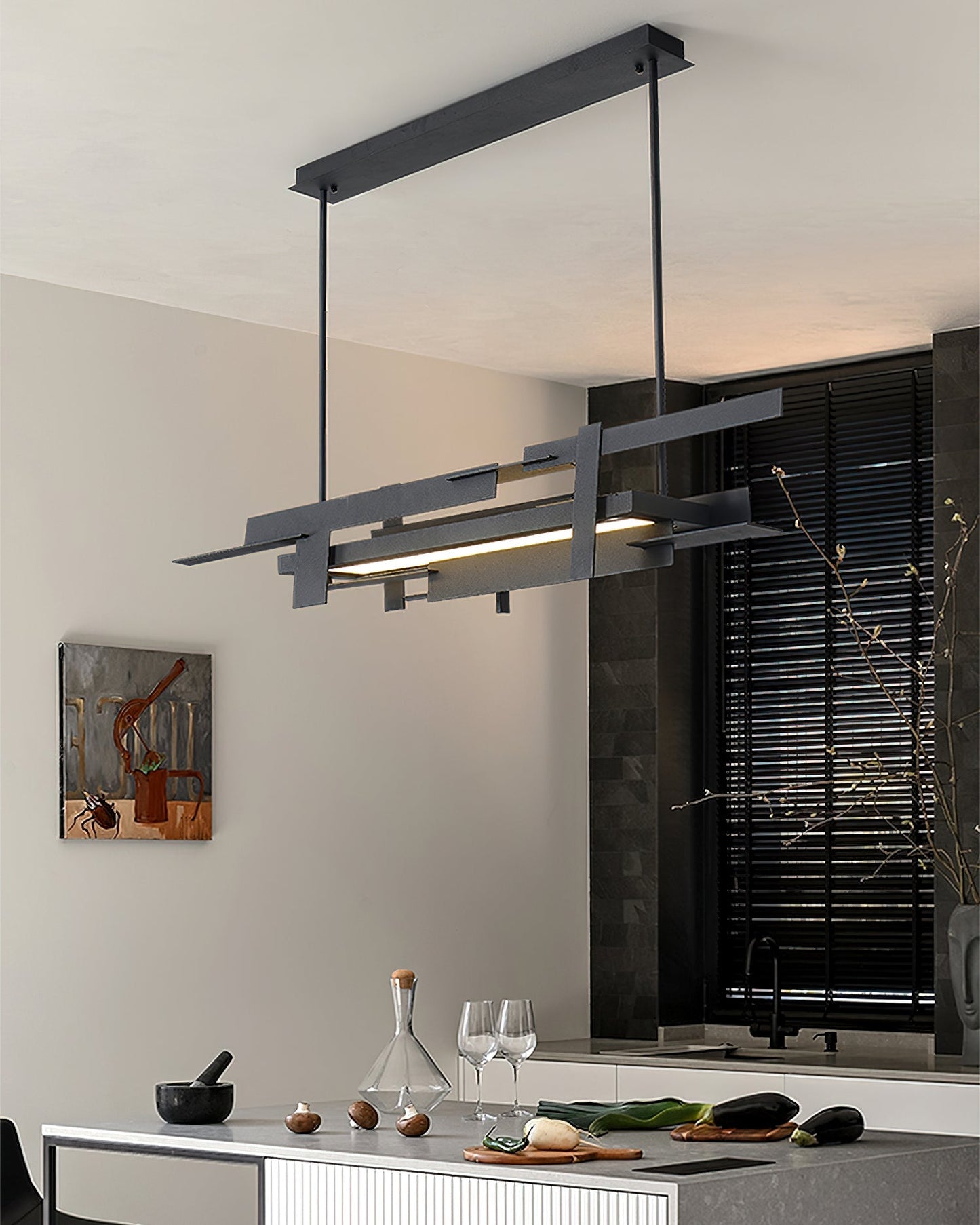 Planaire Hanglamp Zwart Metaal LED Geïntegreerd Modern Abstract Design Eettafel Verlichting