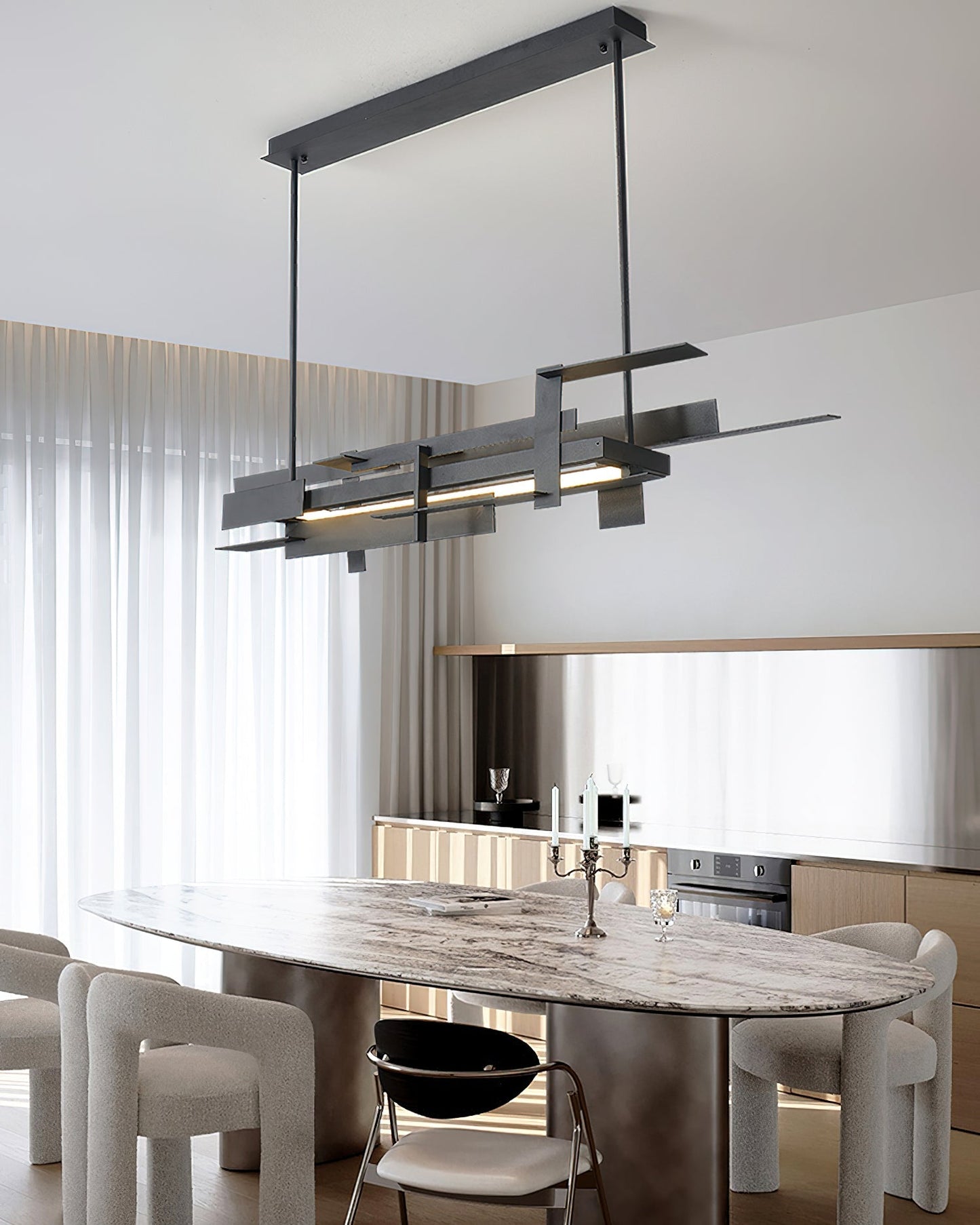 Planaire Hanglamp Zwart Metaal LED Geïntegreerd Modern Abstract Design Eettafel Verlichting