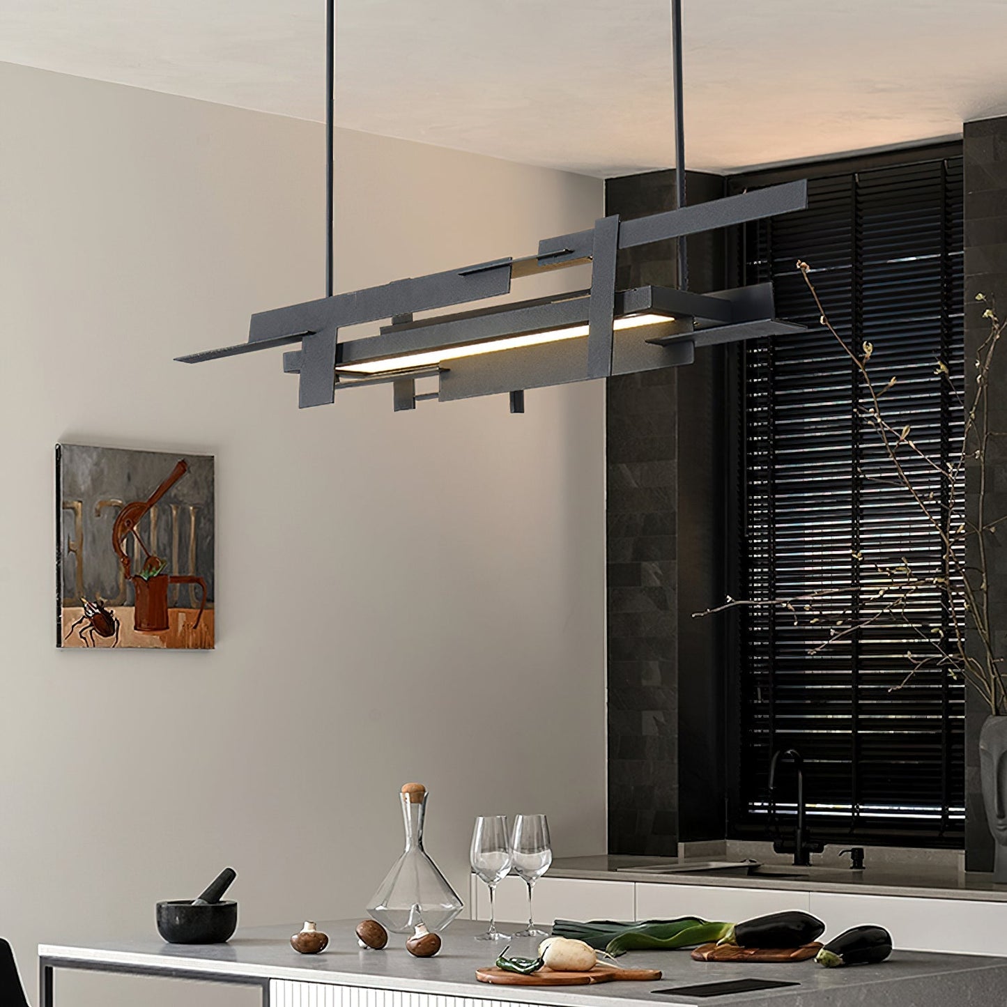 Planaire Hanglamp Zwart Metaal LED Geïntegreerd Modern Abstract Design Eettafel Verlichting