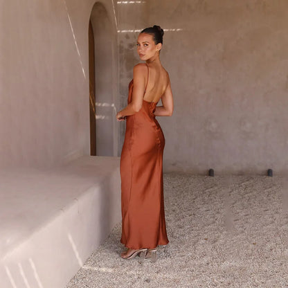 Luxe Maxi-Jurk Satijn Open Rug Elegante Avondjurk