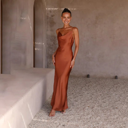 Luxe Maxi-Jurk Satijn Open Rug Elegante Avondjurk