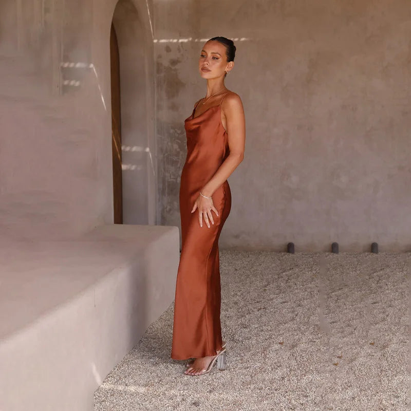 Luxe Maxi-Jurk Satijn Open Rug Elegante Avondjurk