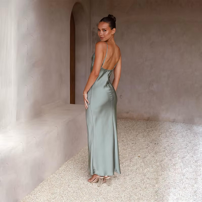Luxe Maxi-Jurk Satijn Open Rug Elegante Avondjurk