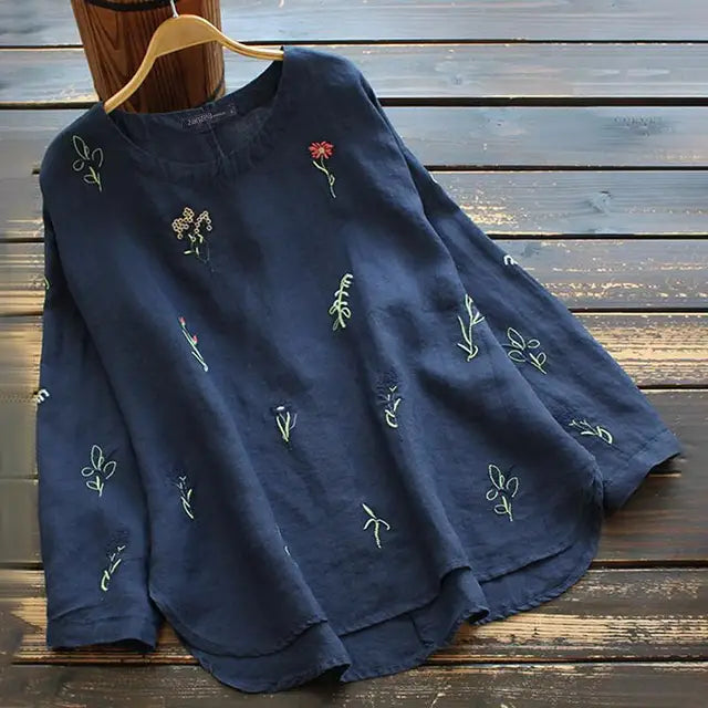 Vrouwen Blouse Lange Mouwen met Geborduurde Bloemen - StudioMarella