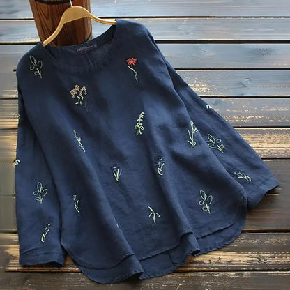 Vrouwen Blouse Lange Mouwen met Geborduurde Bloemen - StudioMarella