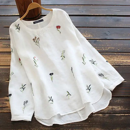 Vrouwen Blouse Lange Mouwen met Geborduurde Bloemen