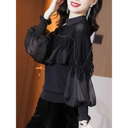 Vrouwelijke Blouse met Kwastjes en Kralen Voorjaar