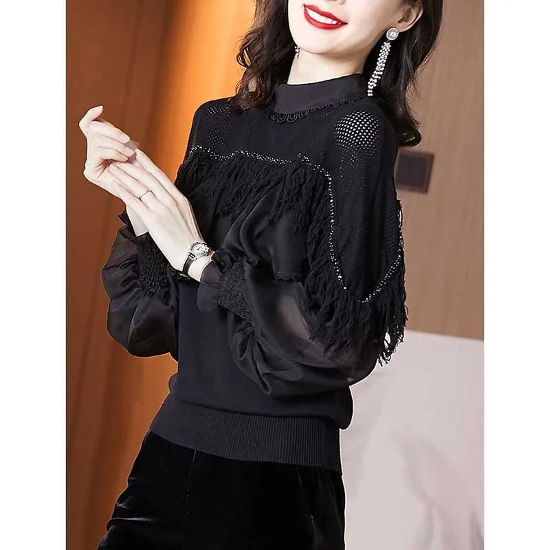 Vrouwelijke Blouse met Kwastjes en Kralen Voorjaar