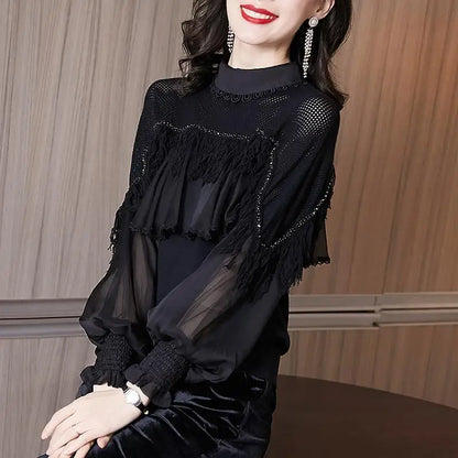 Vrouwelijke Blouse met Kwastjes en Kralen Voorjaar