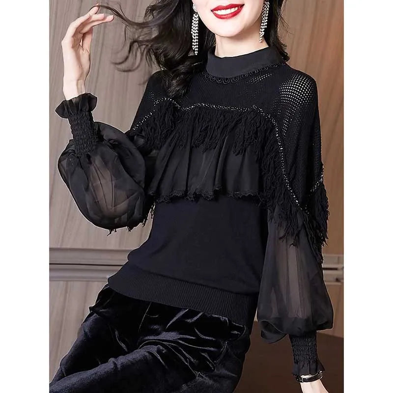 Vrouwelijke Blouse met Kwastjes en Kralen Voorjaar