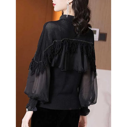 Vrouwelijke Blouse met Kwastjes en Kralen Voorjaar