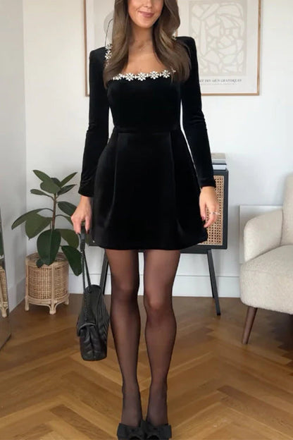 Zwarte Avondjurk Elegante Velvet Jurk voor Vrouw