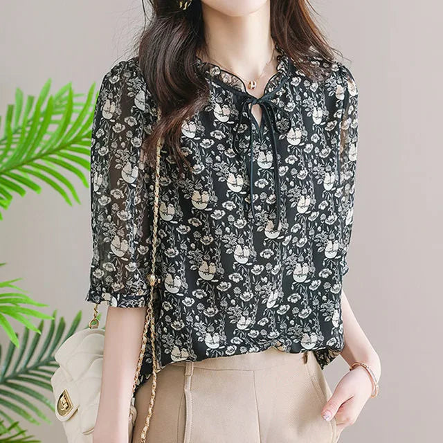 Vrouwelijke Chiffon Blouse Gedrukt Zomermodel