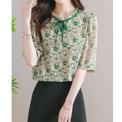Vrouwelijke Chiffon Blouse Gedrukt Zomermodel