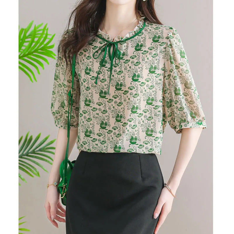 Vrouwelijke Chiffon Blouse Gedrukt Zomermodel