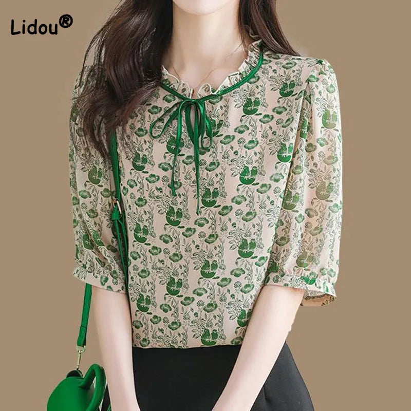 Vrouwelijke Chiffon Blouse Gedrukt Zomermodel