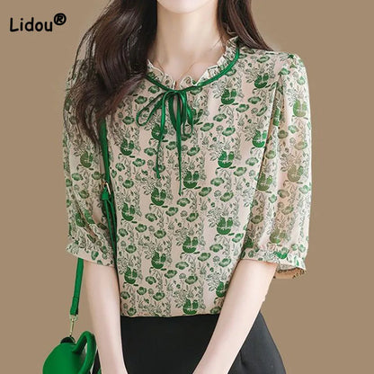 Vrouwelijke Chiffon Blouse Gedrukt Zomermodel