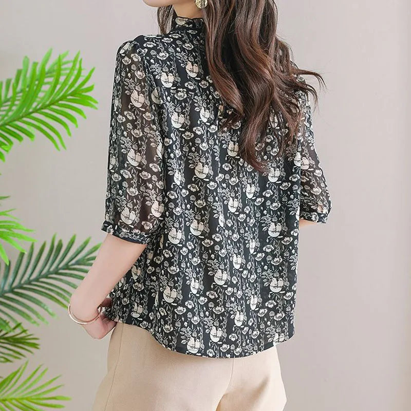 Vrouwelijke Chiffon Blouse Gedrukt Zomermodel