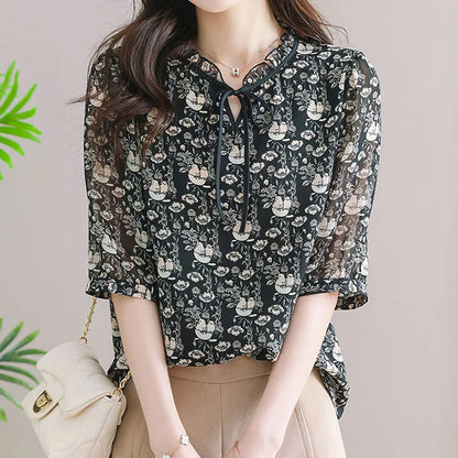 Vrouwelijke Chiffon Blouse Gedrukt Zomermodel