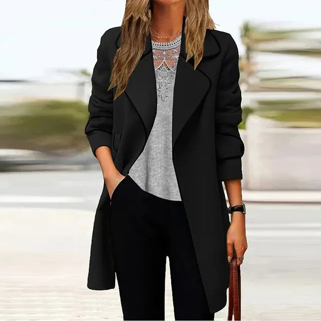 Dames Coat Lange Donkergrijze Jas Elegante Stijl - StudioMarella