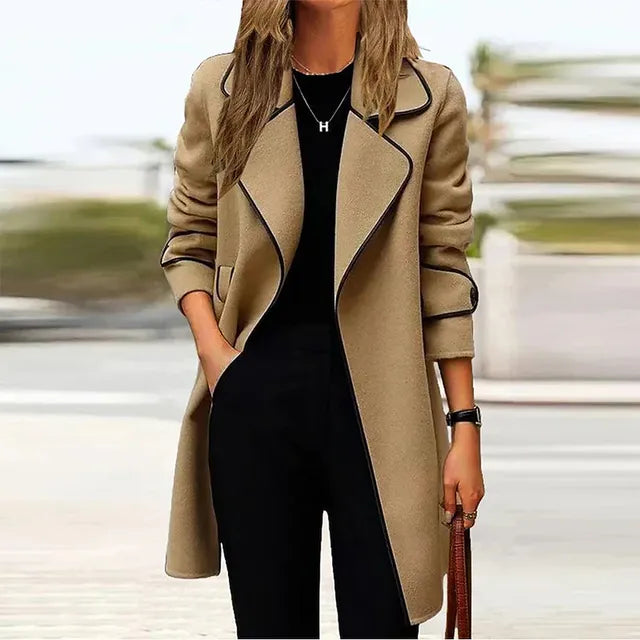 Dames Coat Lange Donkergrijze Jas Elegante Stijl