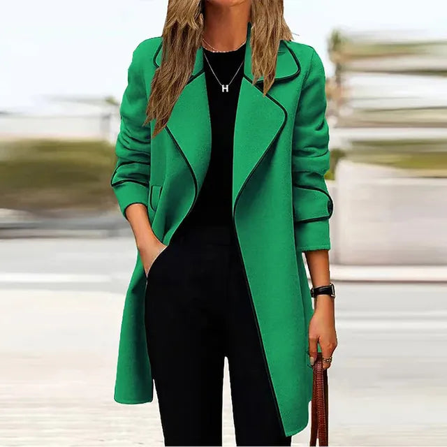 Dames Coat Lange Donkergrijze Jas Elegante Stijl