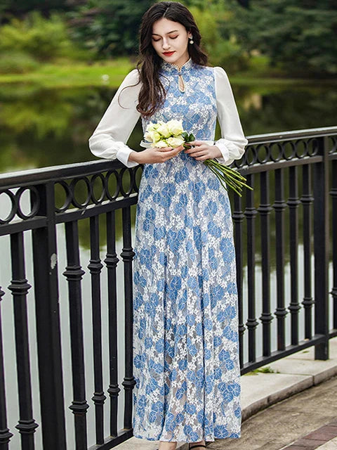 Lange Kant Jurk voor Dames met Mouwen Elegant Avondjurk - StudioMarella