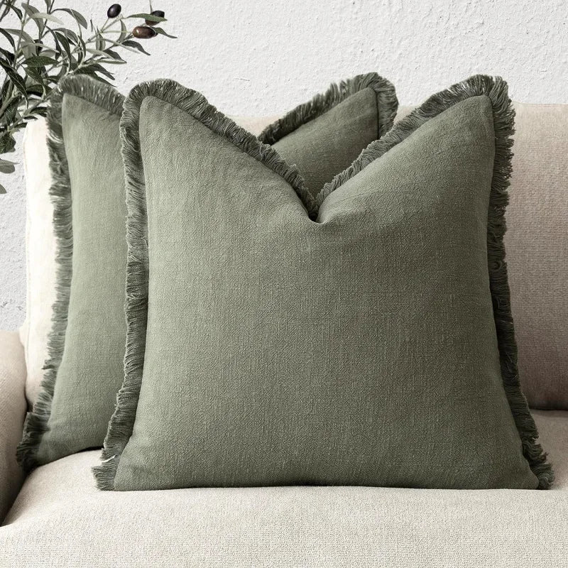 Kussenslopen Set van 2 Katoen Linnen Mix Onzichtbare Rits 45x45 cm | Decoratieve Kussenhoezen Woonkamer Slaapkamer Bank