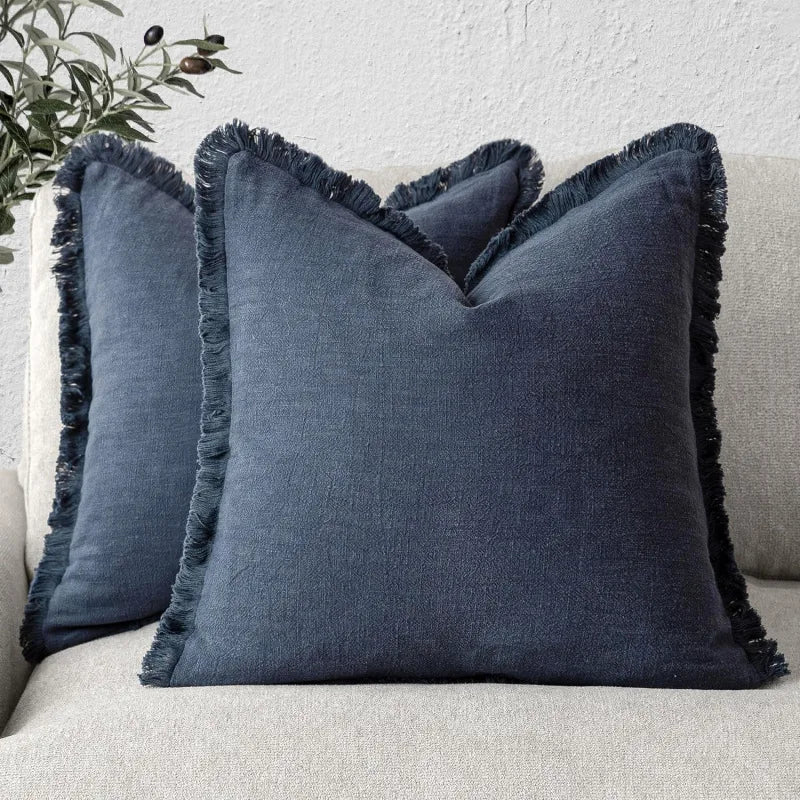 Kussenslopen Set van 2 Katoen Linnen Mix Onzichtbare Rits 45x45 cm | Decoratieve Kussenhoezen Woonkamer Slaapkamer Bank