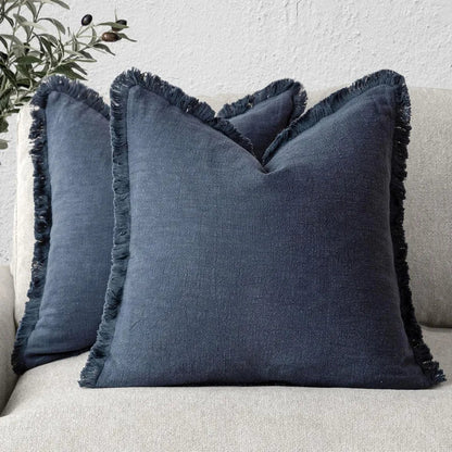 Kussenslopen Set van 2 Katoen Linnen Mix Onzichtbare Rits 45x45 cm | Decoratieve Kussenhoezen Woonkamer Slaapkamer Bank