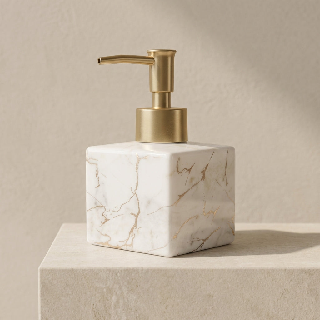 Zeepdispenser Keramiek Marmer Finish Gouden Pomp Badkamer Toilet Handzeep Lotion Vloeibare Zeep Doseerpompje Luxe Design