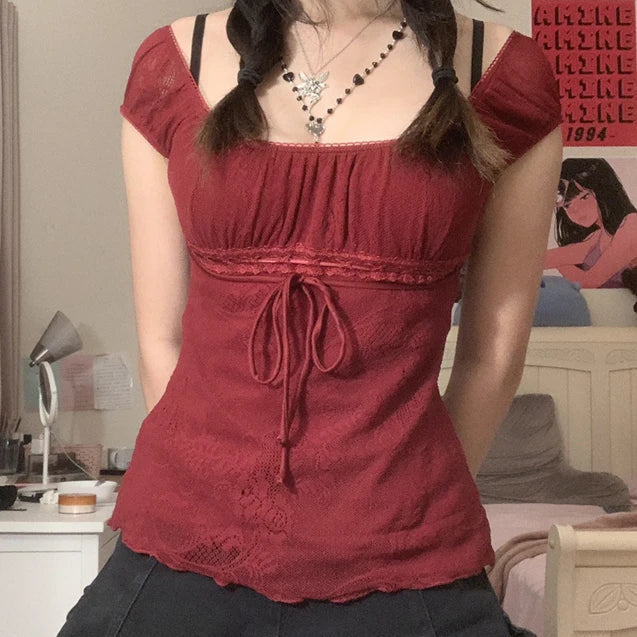 Vierkante Kraag Crop Top Retro Stijl