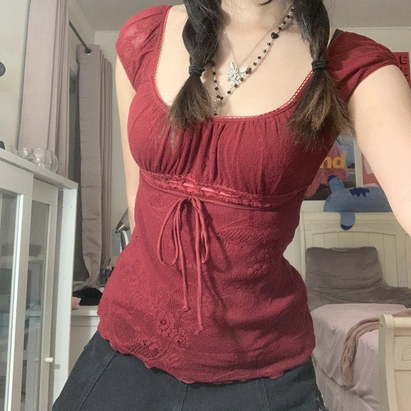 Vierkante Kraag Crop Top Retro Stijl
