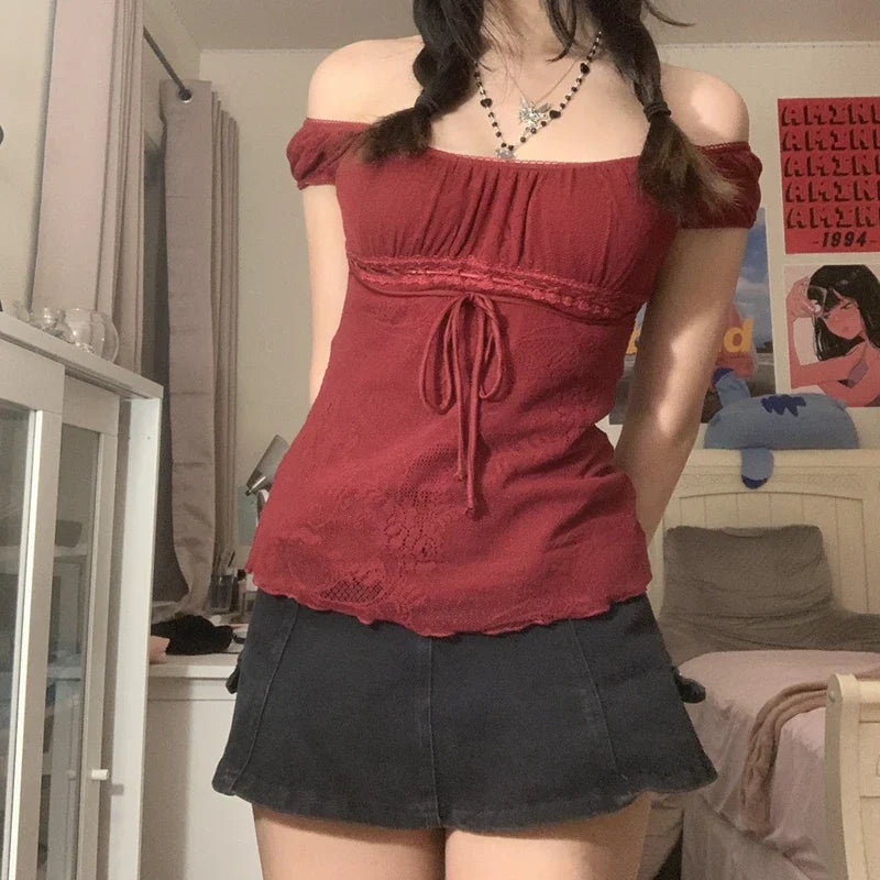 Vierkante Kraag Crop Top Retro Stijl