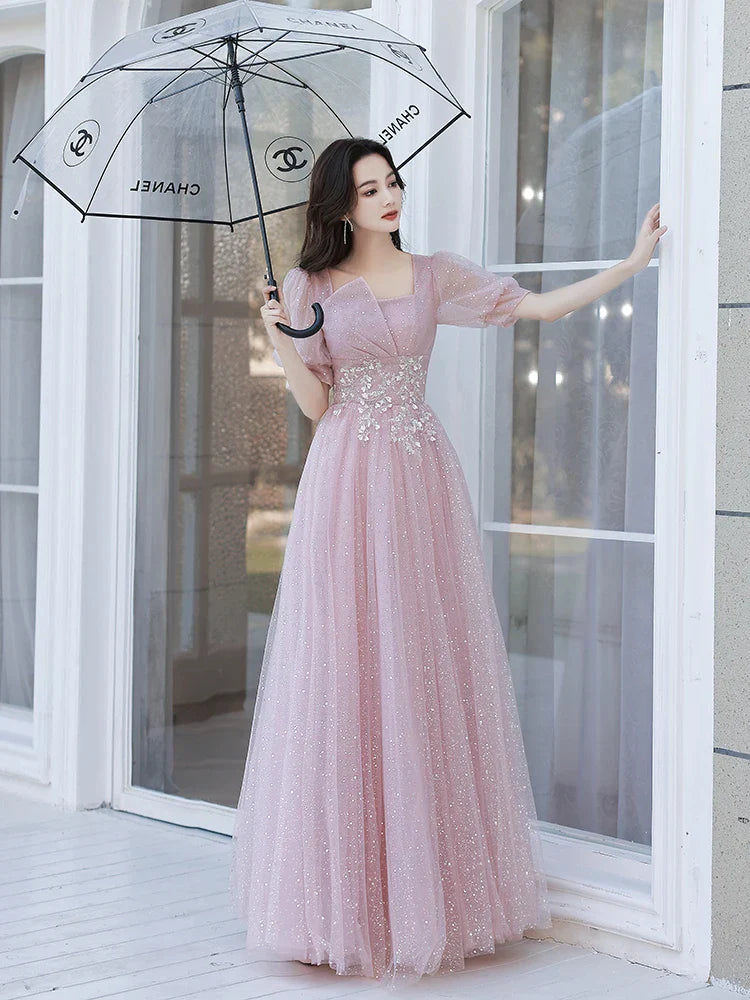 Roze Avondjurk Eenvoudig Elegant Kort Model