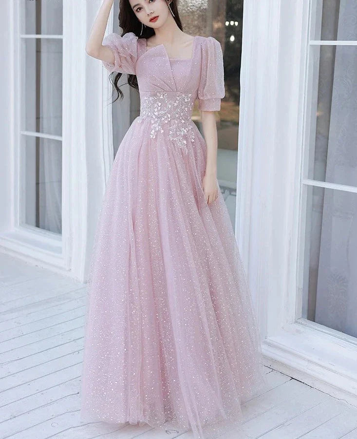 Roze Avondjurk Eenvoudig Elegant Kort Model