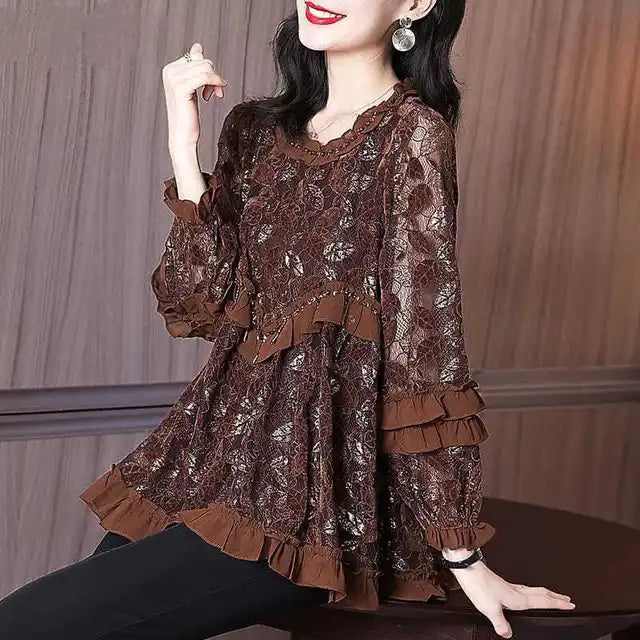 Vrouwelijke Blouse met Ruches voor Herfst en Winter