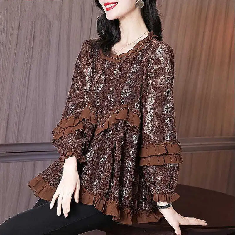 Vrouwelijke Blouse met Ruches voor Herfst en Winter