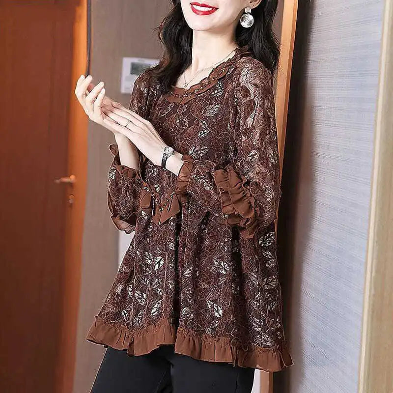 Vrouwelijke Blouse met Ruches voor Herfst en Winter