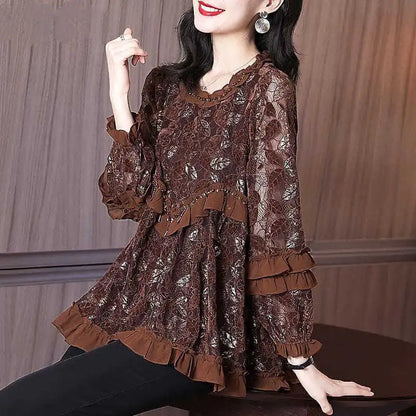 Vrouwelijke Blouse met Ruches voor Herfst en Winter