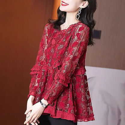 Vrouwelijke Blouse met Ruches voor Herfst en Winter