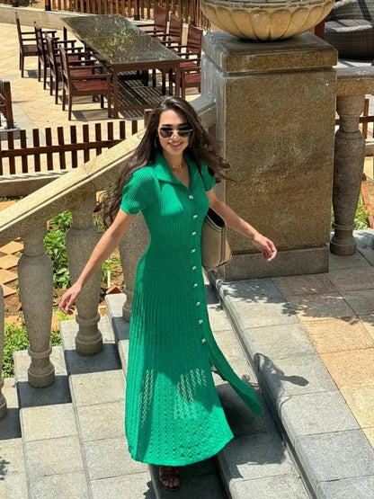 Groene Maxi Jurk Gehaakt Zomerjurk voor Vrouw