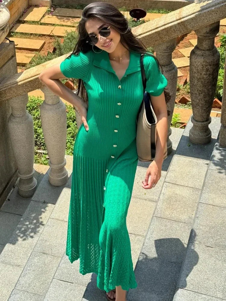 Groene Maxi Jurk Gehaakt Zomerjurk voor Vrouw