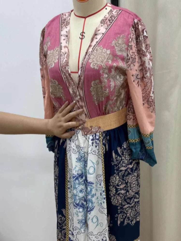 Maxi Jurk Patchwork Elegant Lange Zomerjurk